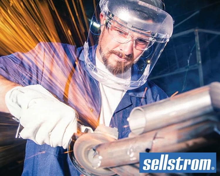 Sellstrom face shield providing protection from welding sparks and workplace hazards.