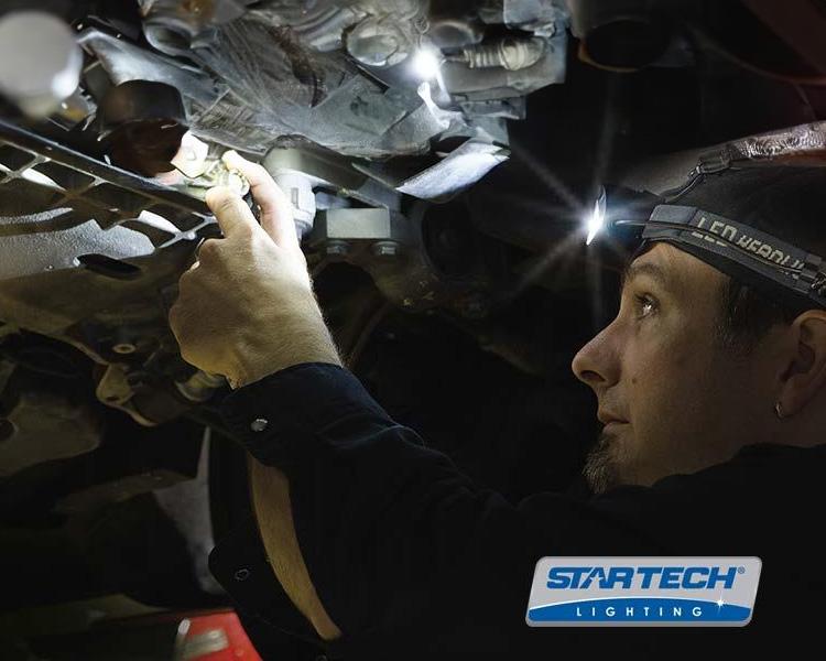 Startech Lighting headlamps designed for industrial applications, offering hands-free illumination in low-light environments.