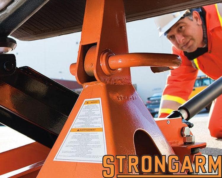 Surewerx orange bottle jack with level bar attachment, designed for lifting heavy machinery and vehicles.