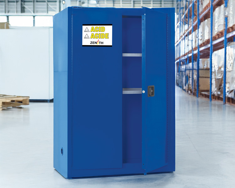 Heavy-duty Zenith safety storage cabinet designed for hazardous materials, offering an industrial-grade solution for chemical handling and workplace compliance.